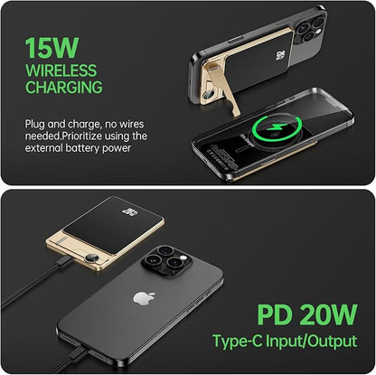 Ultra-Slim 10000mAh Magnetic Wireless Power Bank – 15W Fast Charging, 20W USB-C PD, Built-In Stand & Digital Display