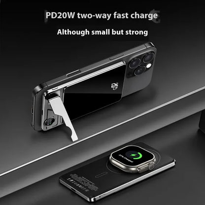 10000mAh Ultra-Thin MagSafe Power Bank 15W Wireless Charger with Foldable Stand – Grey